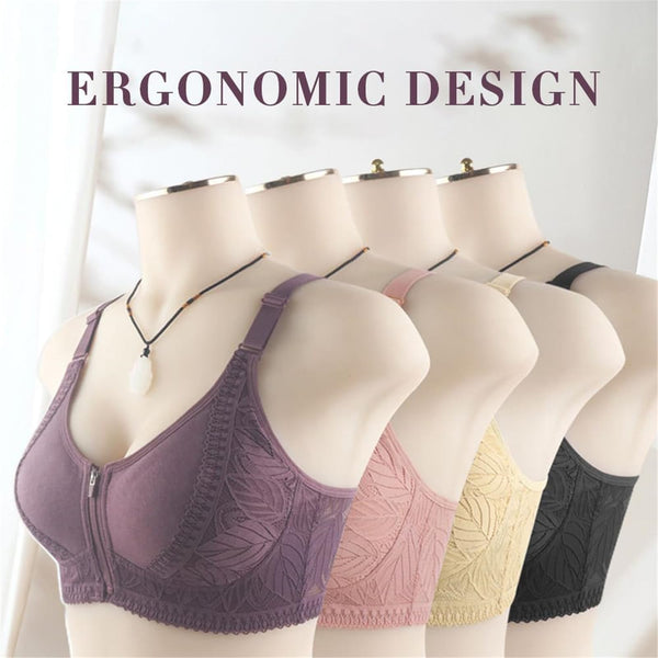 Front Zipper Full Cup Lift Bra,Women's Wireless Zip Front Closure Sports Bra,Plus Size Push Up Yoga Lace Bras for Older Women