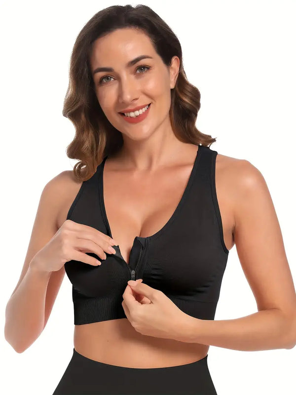 Women's Zip Front Closure Sports Bra