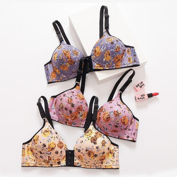 WOMEN’S FRONT BUCKLE GATHERED PRINT BRA